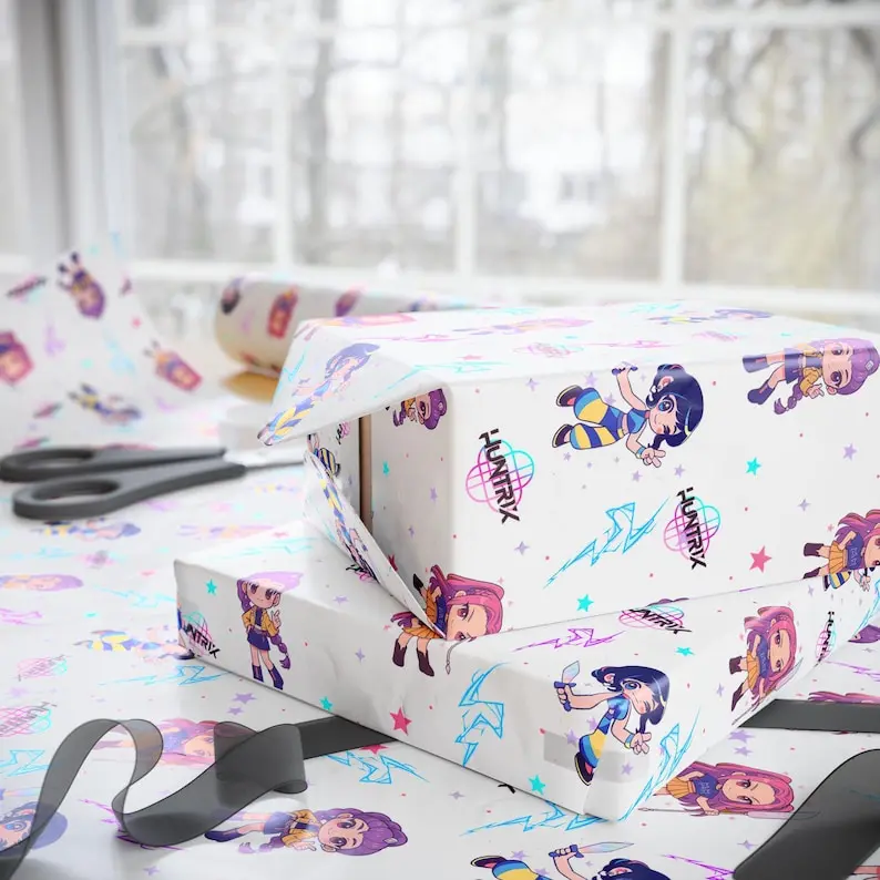 K-Pop Demon Hunter Anime Wrapping Paper  Cute Chibi Gift Wrap  Kawaii Character Wrap  Korean Pop Fan Art  Aesthetic Gift Wrap Sheets