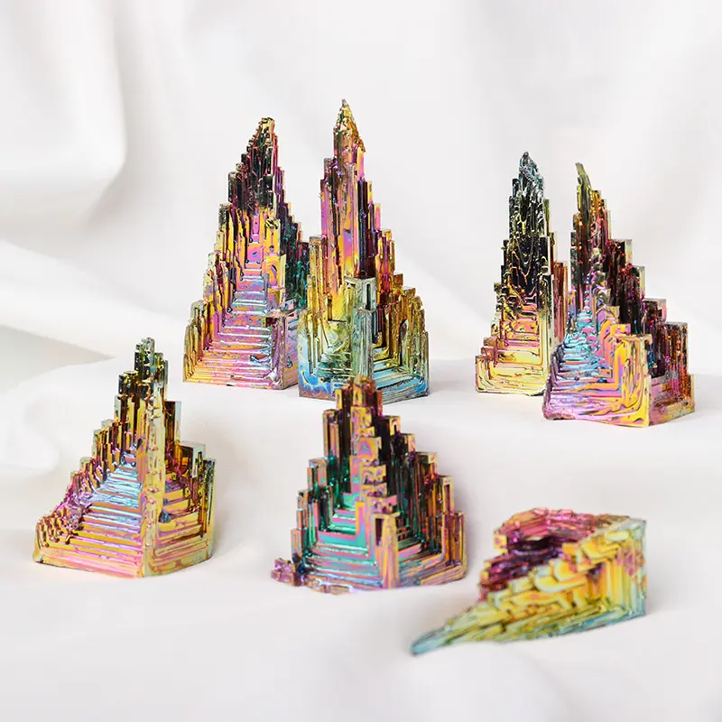 Aurora Bismuth Cluster, Crystal Mineral Rocks Specimens, Healing Meditation Chakra Reiki Crystal Cluster, Home Office Table Decoration Ornament, Christmas gift, Birthday gift, Crystal gift, Crystal collection