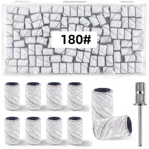 Professional Nail Drill Bit Set with 100 0.31in 180# Grit Sanding Bands & Mandrel for Acrylic Nails, Ideal for Manicures & Pedicures Fine Grit Sanding Bands Set