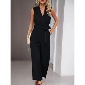 Women's Solid Color Jumpsuit with Belt, Elegant Fashion Casual Jumpsuit for Daily Outdoor Wear, Women Jumpsuits for Spring Fall(gift)(gift)