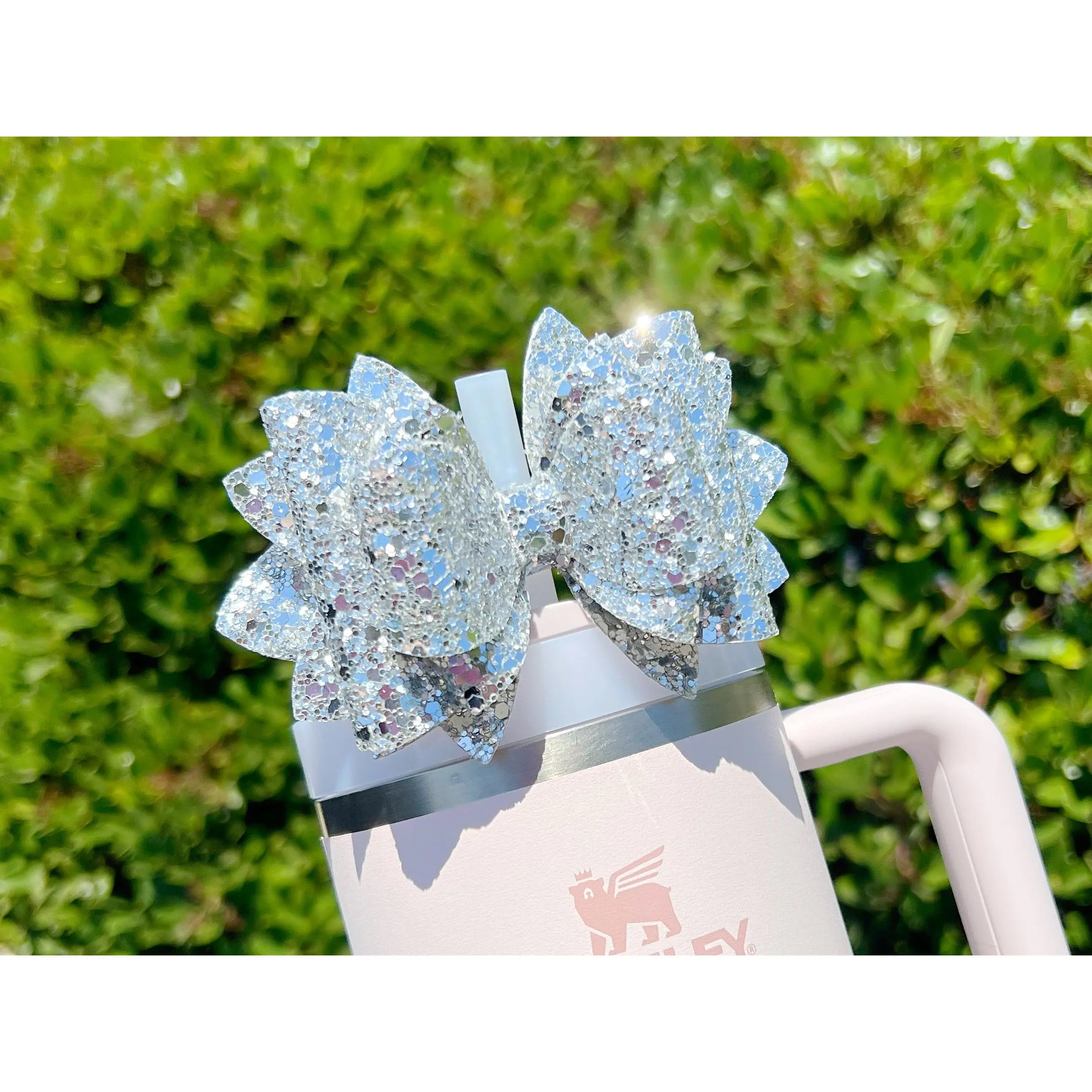 Silver Glitter Straw Topper Bow
