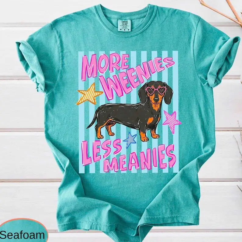 Comfort Colors Less Meanies More Weenies Shirt, Wiener Dog T-Shirt, Striped Dachshund Tee