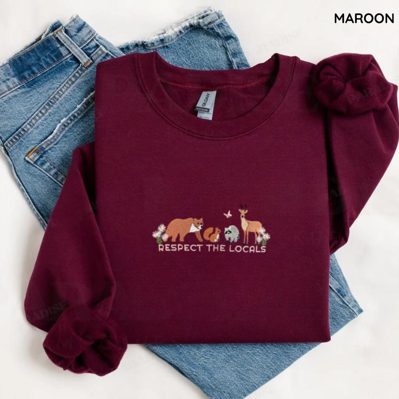 EMBROIDERED Respect The Locals Sweater Respect The Local Wildlife Crewneck Gift For Nature Lover Protect National Parks Postage Postal Stamp Gift For Women