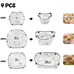 9 Pack Foldable Camping Tableware Set, Reusable Collapsible Cups Plates Bowls, Portable Outdoor Dinnerware for Picnic BBQ Camping Travel Party