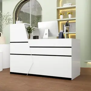 FUFU&GAGA L-Shaped Reception Desk for Retail & Checkout, Modern Front Counter Table with Black Tapes for Office Lobby, White (55.1"W x 39.4"D x 43.3"H)