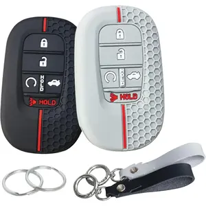 car stuff2Pcs 5 Buttons Silicone Smart Key Fob Cover for 2022 2023 2024 2025 Honda Accord Civic Pilot HR-V CR-V Sport SI EX EX-L Touring (Black(a)/Gray(b))