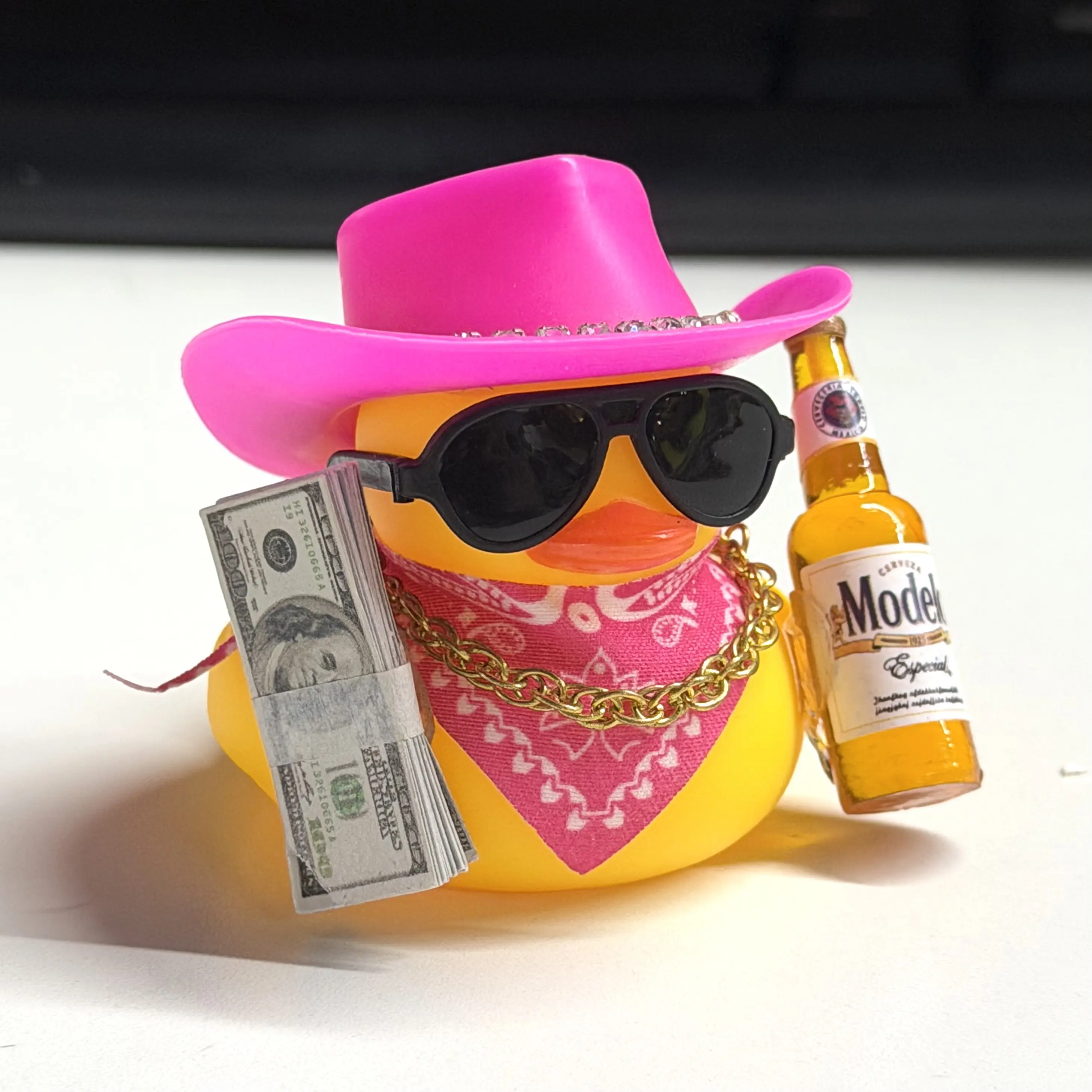 Wonuu Pink Cowboy Hat Rubber Duck with Heart Glasses & Pearl Necklace - Fun Car Accessories, Accessories for Car Decoration, Desk Decor, Home Decor