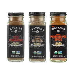 Watkins Everyday Baking Spices Starter Kit, Organic Cinnamon, Nutmeg and Pumpkin Pie Spice powder Glass Jar Hand Crafted Seasoning Set Pack for Startups cabinet Starter Set Gift