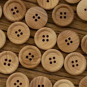 Set of 50 Natural Wood Buttons with 4 Holes, Button Closure, Sizes: 1.5cm/0.59inch, 2.0cm/0.79inch, 2.5cm/0.98inch, Plain Buttons Contrast - Perfect for Sewing Accessories and Clothing