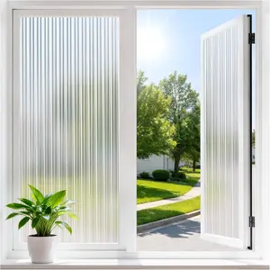 Reeded Glass Window Privacy Film, Static Cling Non-Adhesive Frosted Film, UV Blocking Heat Control Removable Window Sticker for Bathroom Door Home Office, 17.5" x 78.7"