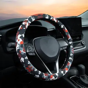 Black Red Camo Steering Wheel Cover Auto Steering Wheel Protector, Anti-Slip, Breathable, Absorbing , Universal Camo  Accessories 14.5-15 inch,Fit for  , , SUV