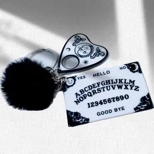 White Moon Ouija board keychain with white moon charm