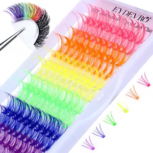 Colored Lash Clusters Individual Lashes D Curl 14mm 16mm Mixed 6 Colors Rainbow DIY Eyelash Extension Colorful Cluster Lashes Pack