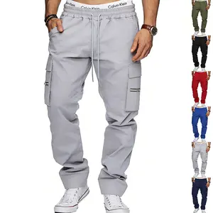 Men's Plain Loose Retro Tactical Athletic Trousers - Multi-Pocket Micro-Cone Workwear Activewear for Casual Sports, Hip-Hop Activities,summervibes