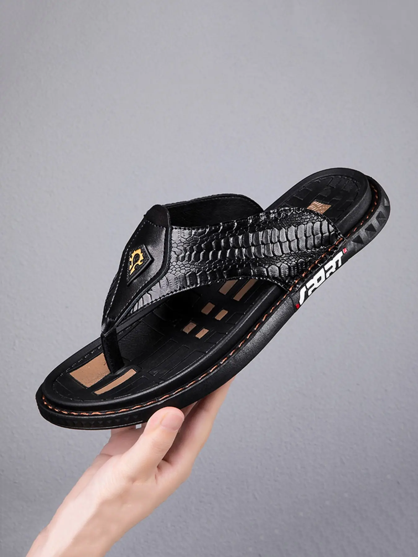Men's Fashionable All-match Crocodile Embossed Pu Leather Slides, Casual Comfortable Slides for Summer, Simple Outdoor Beach Slippers for Daily Wear, Summer Slide Sandal, All Match Sandals, Sandal Footwear, Stylish Summer Footwear