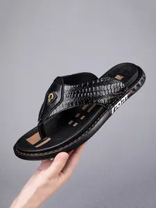 Men's Fashionable All-match Crocodile Embossed Slides, Casual Comfortable Slides for Summer, Simple Outdoor Beach Slippers for Daily Wear