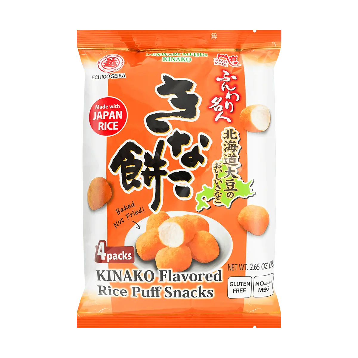 Echigo Seika Mochi Puffs - Melt-in-Your-Mouth Japanese Kinako Sweet Rice Flour Crispy Cream Puffs, 75g