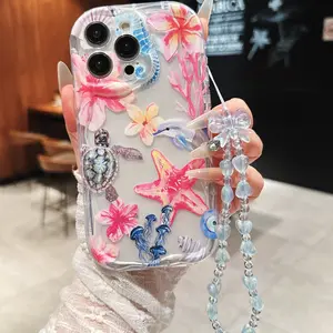 Ocean Turtle Pattern Bow Strap Lanyard Case for iPhone, Shockproof Valentine's Gift Compatible with iPhone 6 to 17 Series, Stylish and Durable