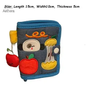 Cute Canvas Zipper Wallet for Women, Small Foldable Cartoon Design Coin Purse, Denim & Corduroy Card Holder, Lightweight Portable Mini Clutch 15cm×10cm×5cm, Fashion Daily Casual Purse for Women Teen Girls