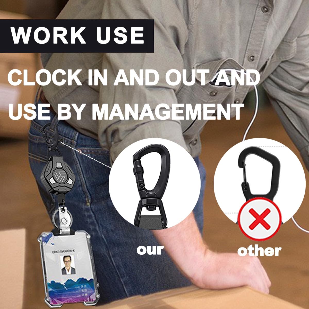 Retractable Keychain Badge Holder with Lanyard, ID Badge Holder Heavy Duty Badge Reel Carabiner Keychain, Tactical ID Badge Card Holder with 31.5” Stainless Steel Retractable Cord