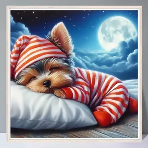 Sleeping Puppy Pattern DIY Diamond Arts Colorful Painting Kit without Frame, 5D Diamond Decor Painting by Numbers Kit, DIY Wall Art Decor, Diamond Painting Kits