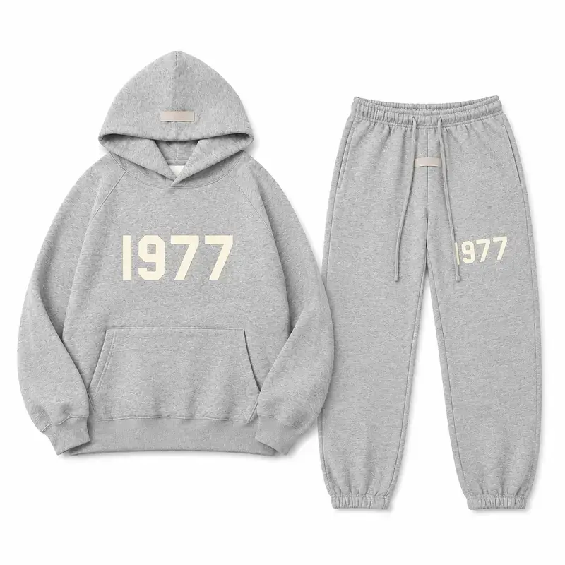 1977 Essential Hoodie & Pants Black Set Unisex Streetwear Tracksuit, Pullover Sweatshirt + Joggers, Gift for Him or Her 2025