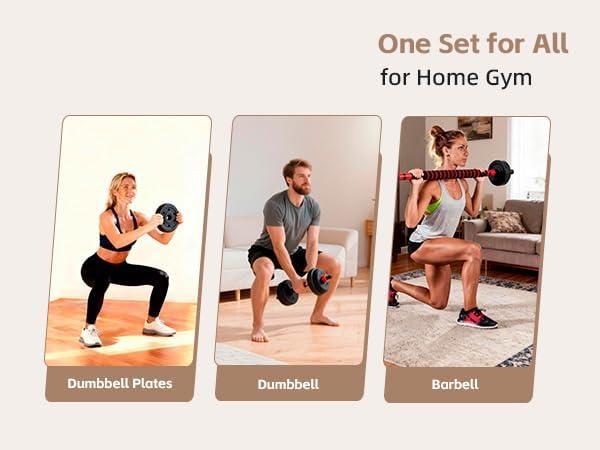 4 in 1 Adjustable Dumbbell Set for Home Gym, Dumbbells Barbell Kettlebell Push-Up Stand Combo, Multi-Functional Strength Training Equipment for Full Body Workout