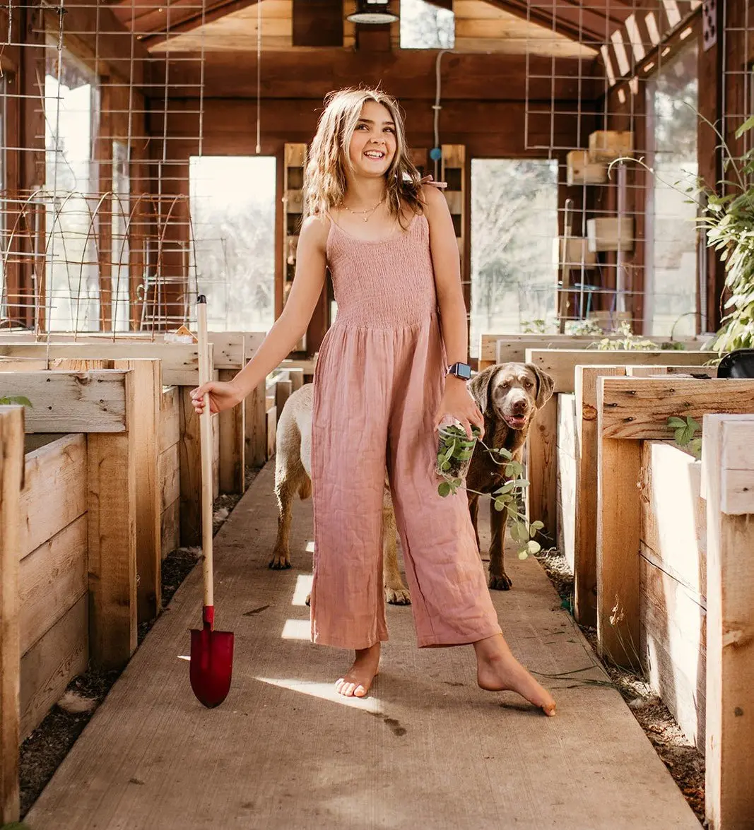 Bestaroo Leena Gauze Jumpsuit, 100% Cotton, Adjustable Straps + Smocked Top, Pocket Detail, Lightweight Summer Outfit, Dusty Rose, Size [Add Size]