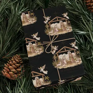 [Sale off up to 50%] Nativity Wrapping Paper Elegant Christmas Manger Scene Gift Wrap