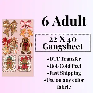 Gingerbread Man Christmas Gangsheet 22 X 40