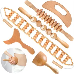 Wooden Massage Tool Set, 6 Counts Manual Massage Tools for Body Face Sculpting, Muscle Relaxation & Stretching, Home Sports Outdoor Gua Sha Tool Set, Scalp Massager Neck Massager Back Massager Foot Massager