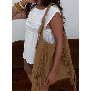 Endless Nights Tassel Faux Suede Shoulder Bag Brown