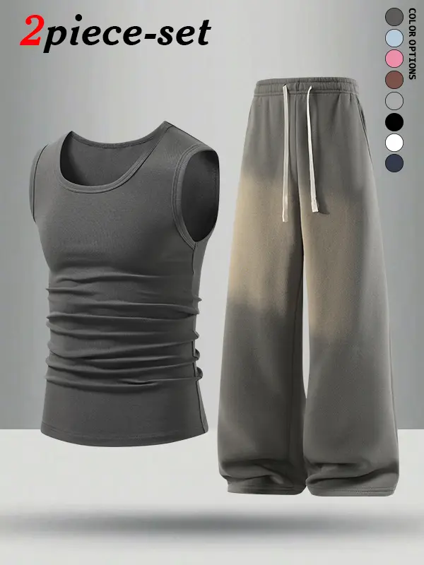 Men’s tank top and long pants set, multi-pack summer style, casual and versatile, elastic waistband with drawstring, easy to put on and take off without any feeling of restriction.