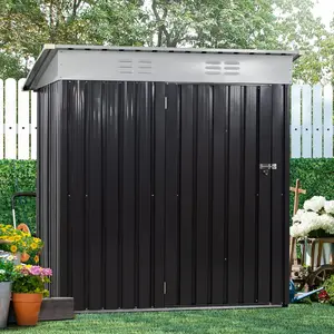 6X4 FT Outdoor Storage Shed,Waterproof Metal Garden Sheds with Lockable Single Door,Weather Resistant Steel Tool Storage House Shed for Yard,Garden,Patio,Lawn,Dark Grey
