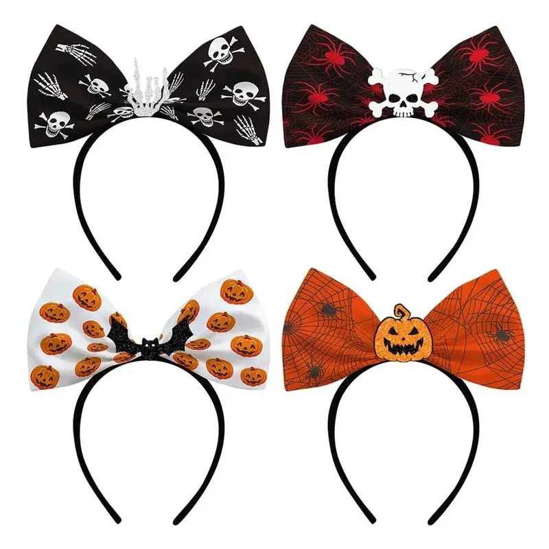 2026 New Halloween Decorative Headband Bowknot Skull Pumpkin Spider Hairband Women's and Children's Party Villain Role Play DIY Hair Accessory