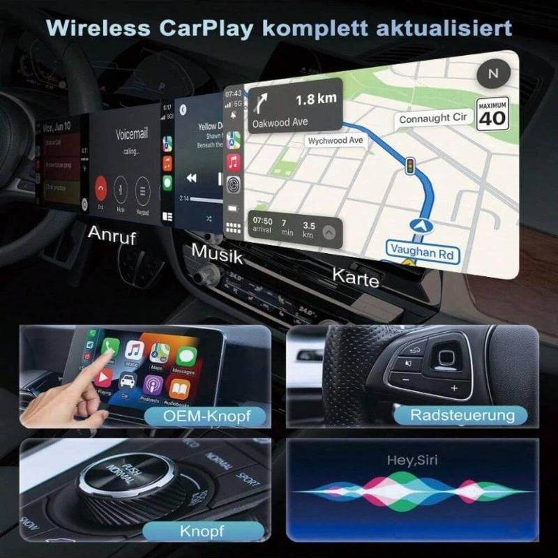 CarPlay Wireless Adapter & Android Auto Dongle 2in 1 Plug& Play Converter for Factory Wired CarPlay Cars, Fast Auto-Connect, Mini USB/USB-C Design for iPhone & AndroidPhones, Zero Delay Audio Upgrade, for 2016+ cars