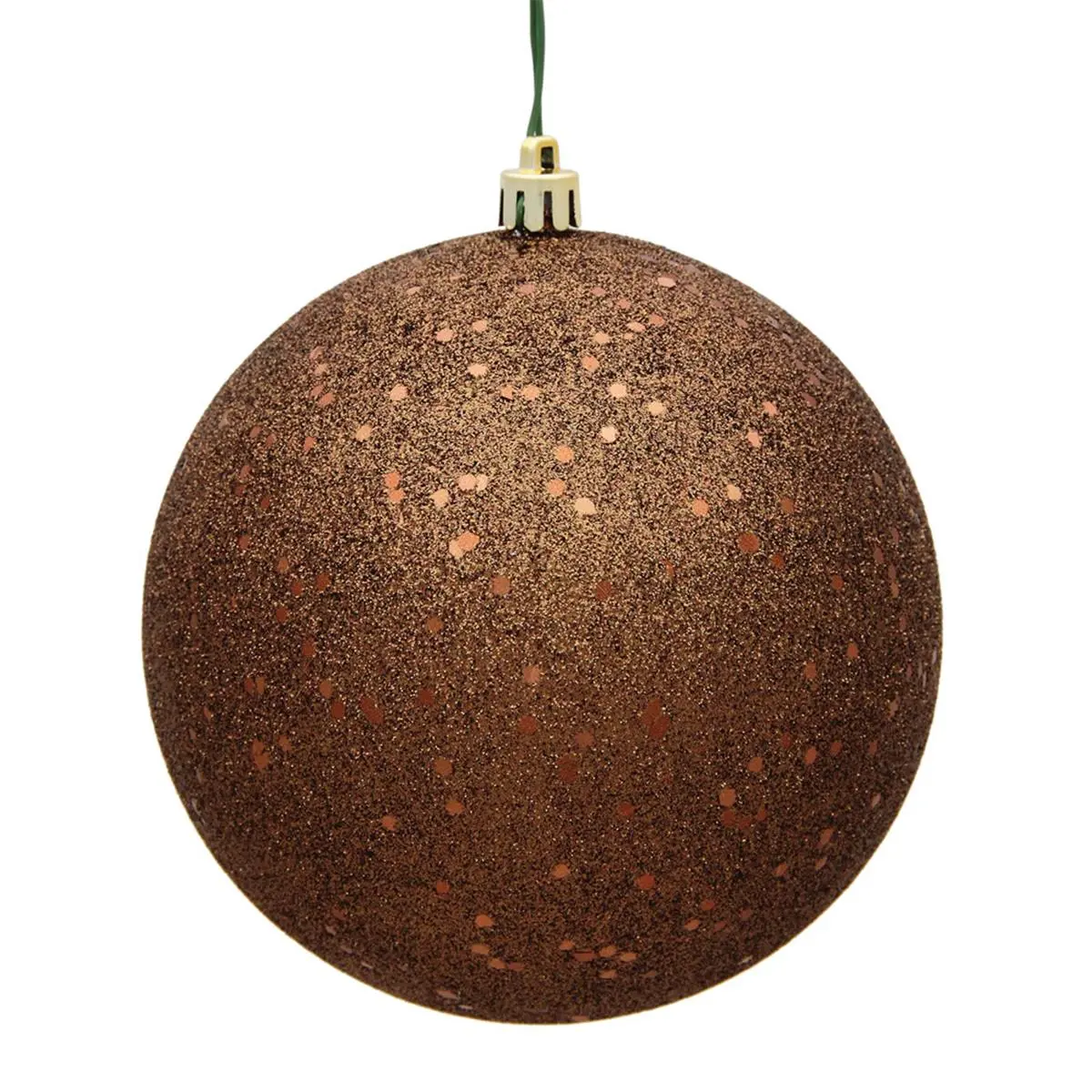 212 MAIN 4 in. Round Plastic Mocha Sequin Christmas Ornament Ball Decoration - 6-Pack Bag, Six-Pack