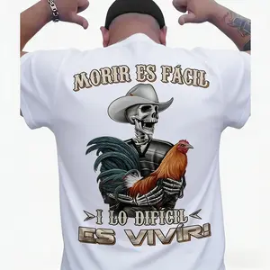 Men's Moris Es Facil Mexican Style T-Shirt, Big Rooster Gamefowl Shirt, Father's Day Ideal Gift, Shirt For Dad For Husband For HimCotton Menswear
