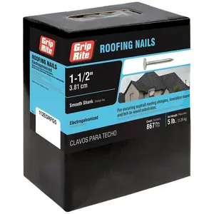 1-1/2 in. x 11-Gauge Electrogalvanized Flat Head Smooth Shank Roofing Nails 5 lb. Box