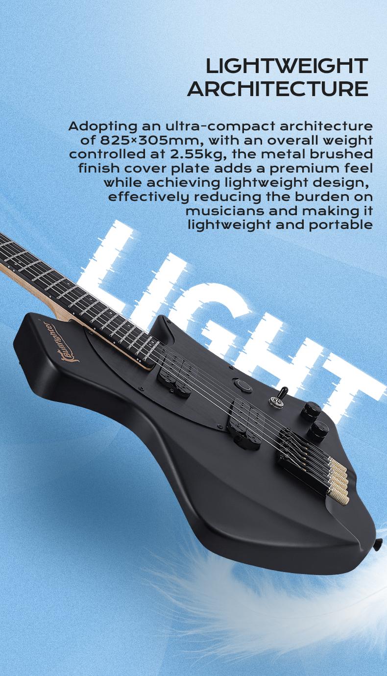 Bullfighter D350 Headless Electric Guitar – 24 Fanned Multi-Scale, Kill Switch Button for Stutter Effects, Pull-Push Coil Split, Lightweight Okoume Body – Modern Ergonomic Design for Technical Players