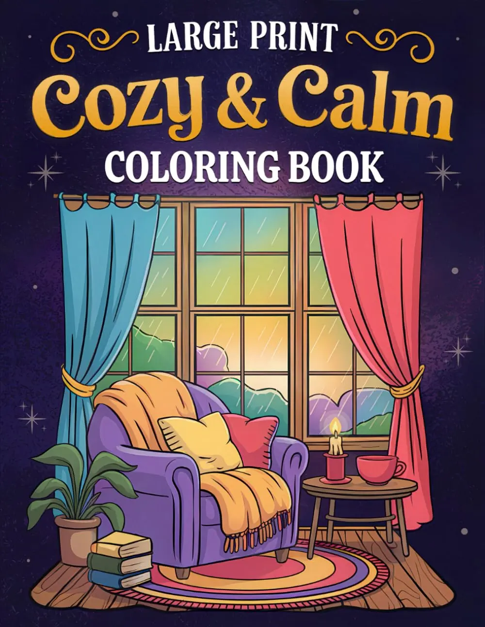 Large Print Cozy & Calm Coloring Book: 50+ Simple, Easy, and Fun Coloring Pages for Adults and Seniors with Large Designs for Stress Relief