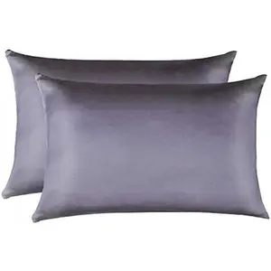 100% Mulberry Silk Pillowcases Set of 2 for Hair and Skin and Soft and Breathable Standard Size Nature Silk Pillowcases (Standard, Gray)