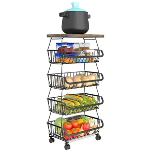 Multifunctional storage rack, floor-standing kitchen multi-layer storage rack, fruit and vegetable storage basket with removable wheels, removable storage rack for bedroom and bathroom Stainless Steel Organiser