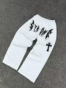 Cross and Key Print Drawstring Waist Joggers, Gothic Style Casual Pants, Unisex Fitted Running Trousers, Runner Pants for All Seasons