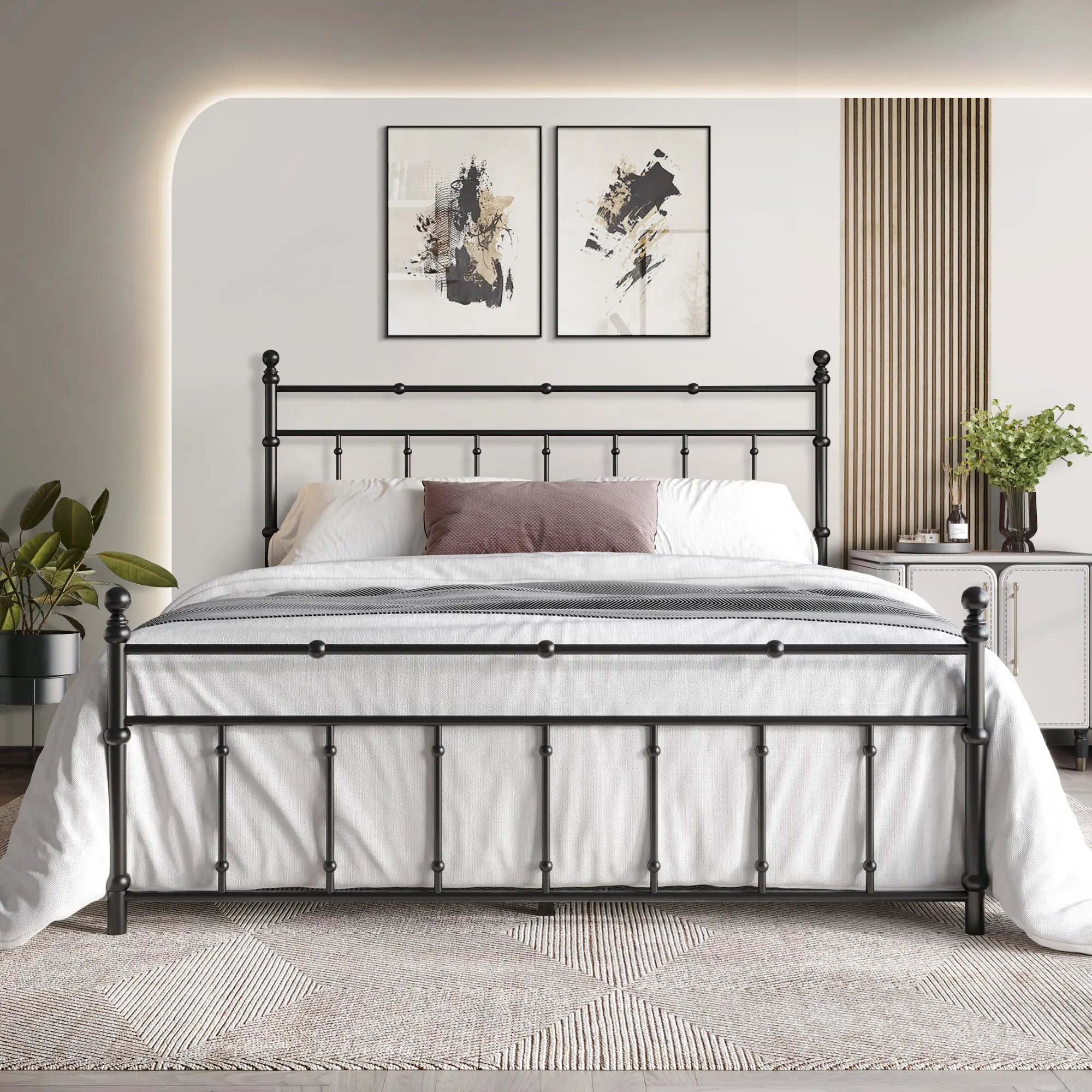 Vera Victorian Metal Bed Frame – Classic Spindle Design, Extra Storage, Rust-Resistant Finish