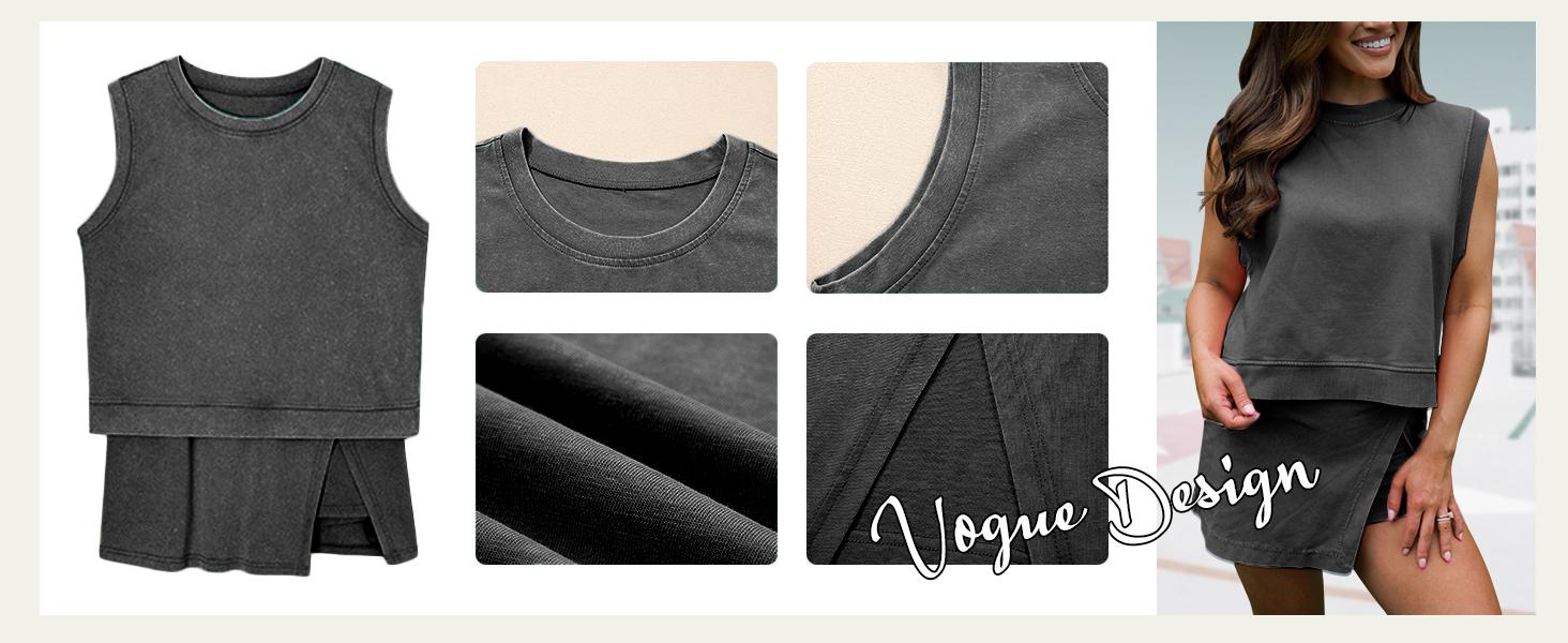 YeeZaa Athletic Skirt Sets Two Piece Skirt Sets for Women Summer Outfits Tennis Workout Shorts Lightweight Cotton Tank Top and Lined Split Skirt Travel Outfits Lounge Sets 2026 Spring Summer Casual Streetwear Sporty Chic Beach Vacation