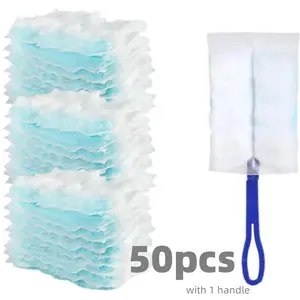 50 Pack Duster Refill Compatible with Swiffer Duster,Multi Surface Heavy Duty Feather Dusters Kit with 1 Handle,Duster Replacement Refills for Cleaning Furniture,Blinds,Ceiling Fans and Car Brush Set household use bathroom tile