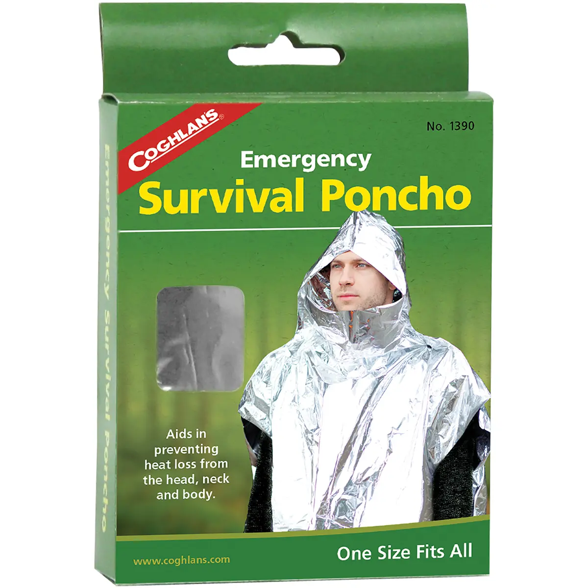 Coghlan's Plastic Emergency Survival Poncho - Rain Coat with Hood, Full Body Cover, 1 Size Fits All, Heat Loss Reduction for Camping Rescue Safety, One Size Fits All