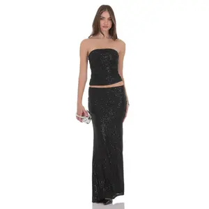 Sequin Maxi Skirt in Black