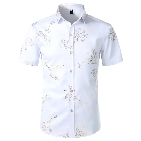 ZEROYAA Mens Hipster Gold Rose Printed Slim Fit Short Sleeve Button Down Dress Shirts - TikTok Shop ZEROYAA Mens Hipster Gold Rose Printed Slim Fit Short Sleeve Button Down Dress Shirts - TikTok Shop